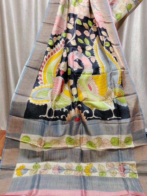 Bishnupuri Hand Painted Kalamkari Silk Saree