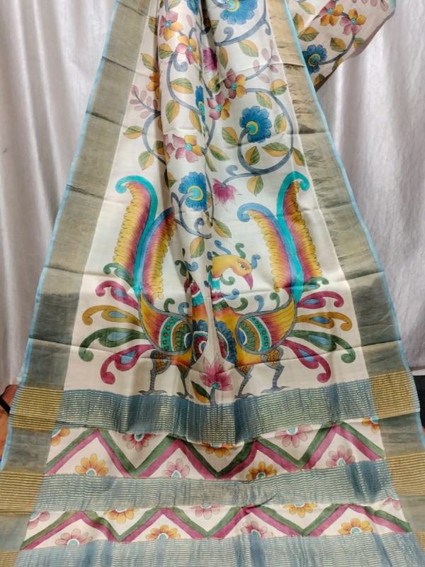 Bishnupuri Hand Painted Kalamkari Silk Saree