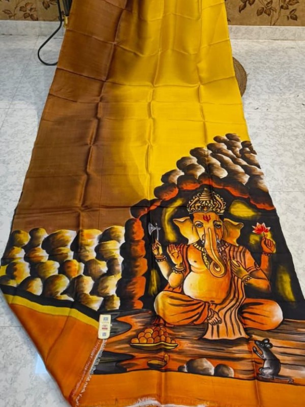 Bishnupuri Hand Painted Kalamkari Silk Saree