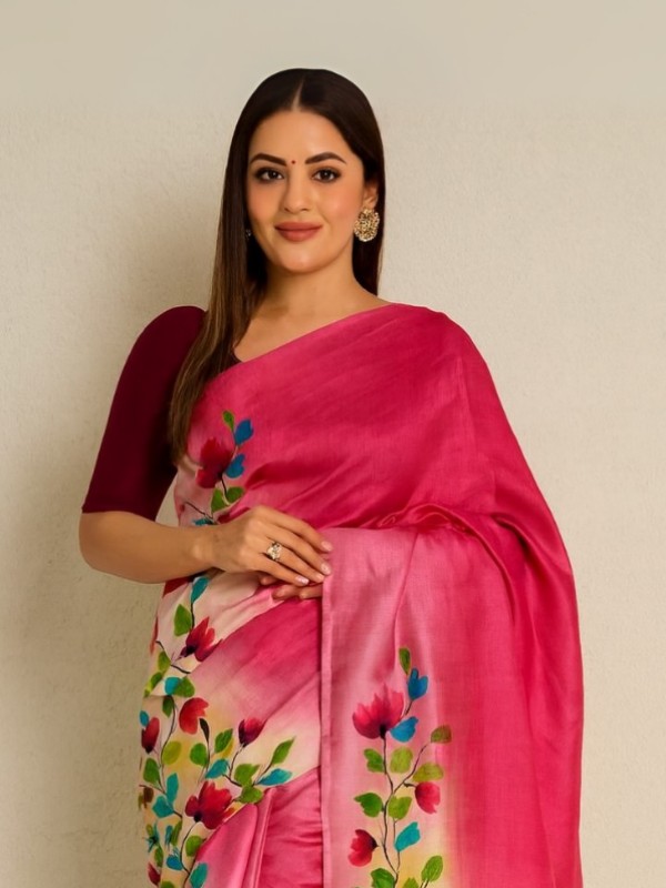 Bishnupuri Hand Painted Kalamkari Silk Saree