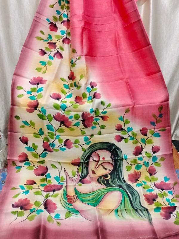 Bishnupuri Hand Painted Kalamkari Silk Saree