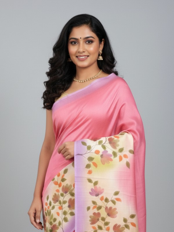 Bishnupuri Hand Painted Kalamkari Silk Saree