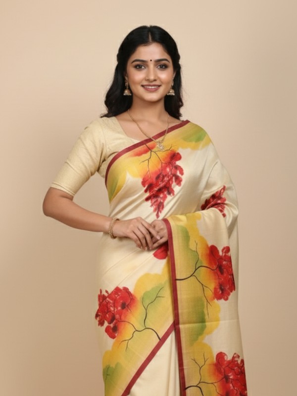 Bishnupuri Hand Painted Kalamkari Silk Saree