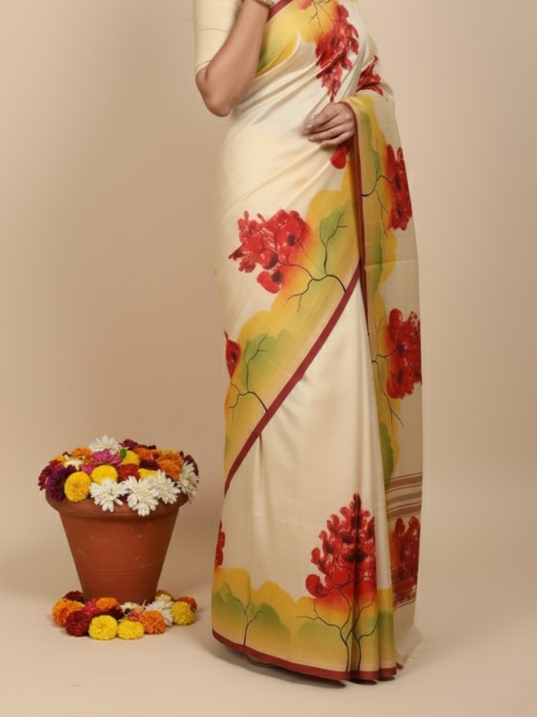 Bishnupuri Hand Painted Kalamkari Silk Saree