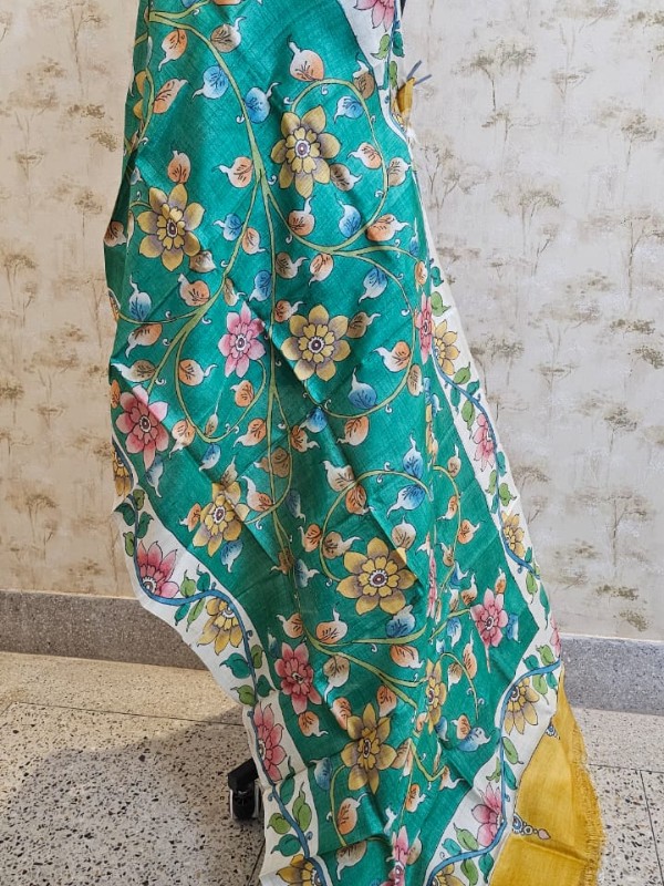 Kalamkari Hand Painted Tussar dupatta