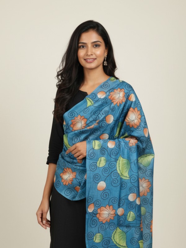 Kalamkari Hand Painted Tussar dupatta