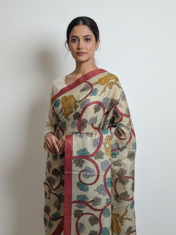 Kalamkari Hand Painted Tussar dupatta