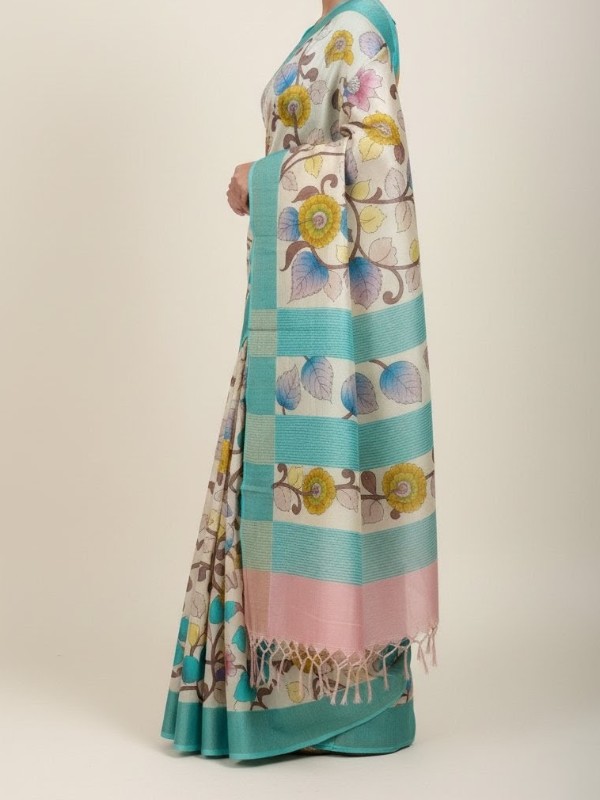 Zari border Tussar hand painted Silk saree