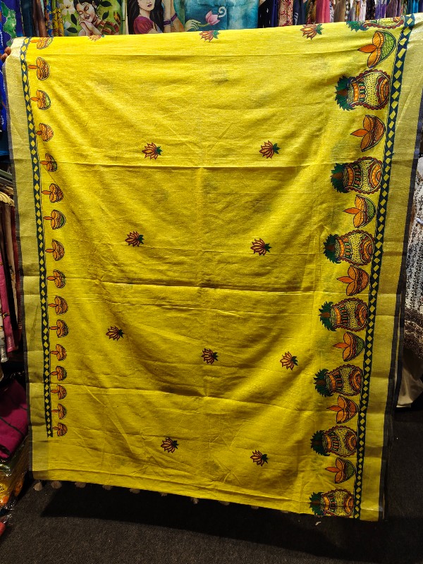 Pure Linen Hand Painted Madhubani Saree