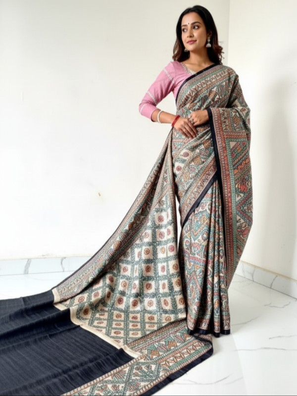 Ghicha Hand Painted Madhubani Saree
