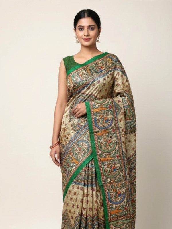 Ghicha Hand Painted Madhubani Saree