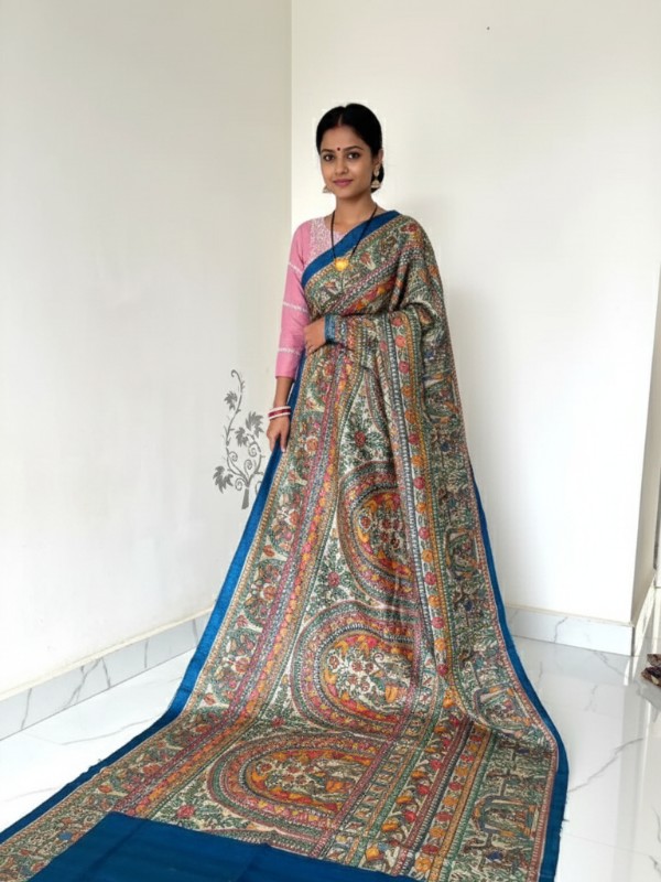 Ghicha Hand Painted Madhubani Saree