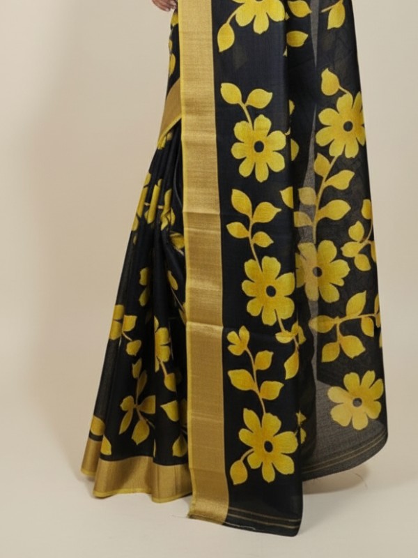 Zari border Tussar hand painted Silk saree