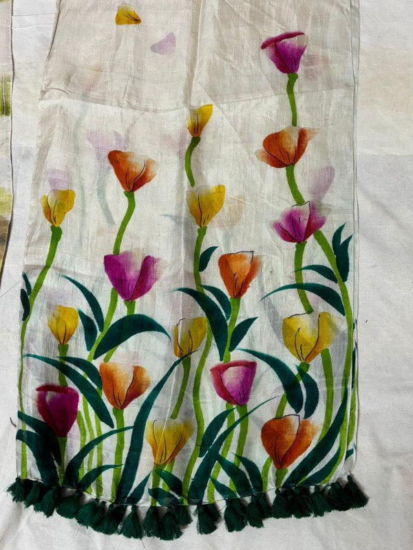 Pure silk hand painted stoles with tessels