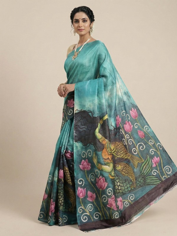 Pure Tussar Hand Painted Silk Saree